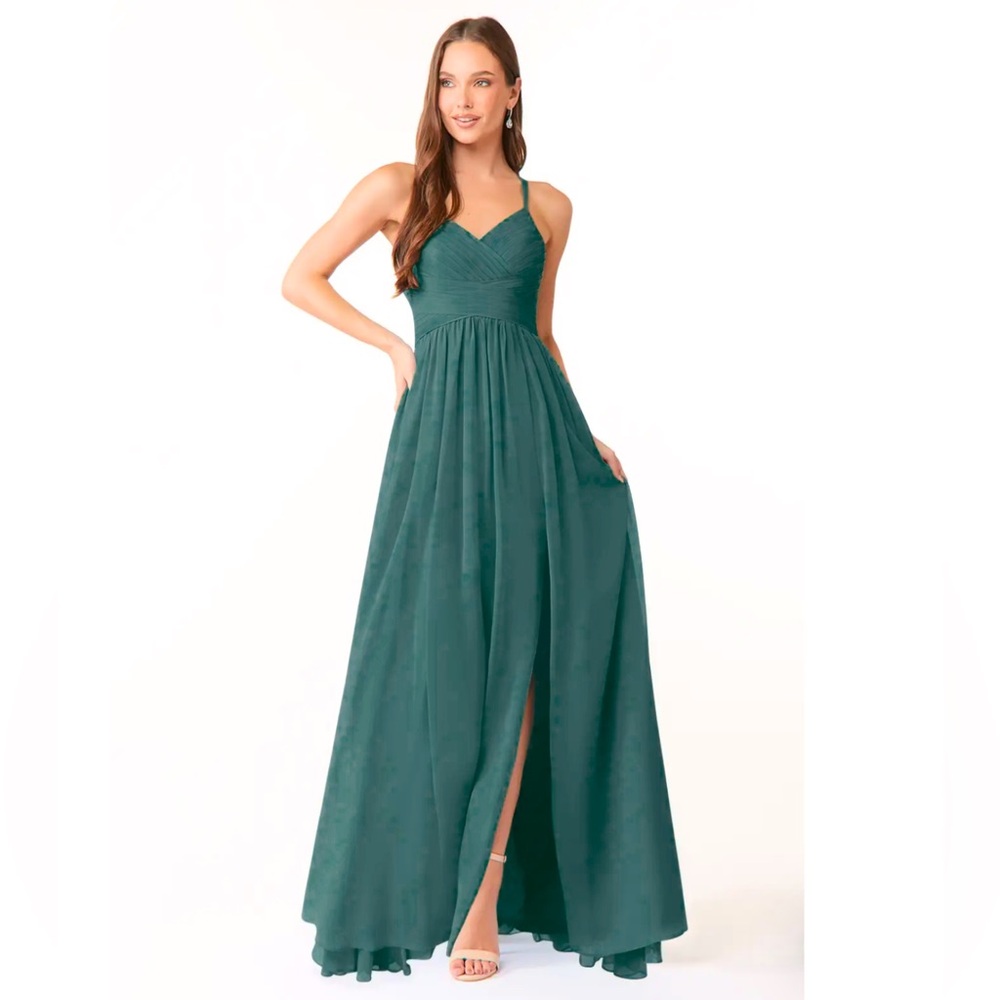 Elegant Azazie Peacock/ Teal Evening Bridesmaids Gown